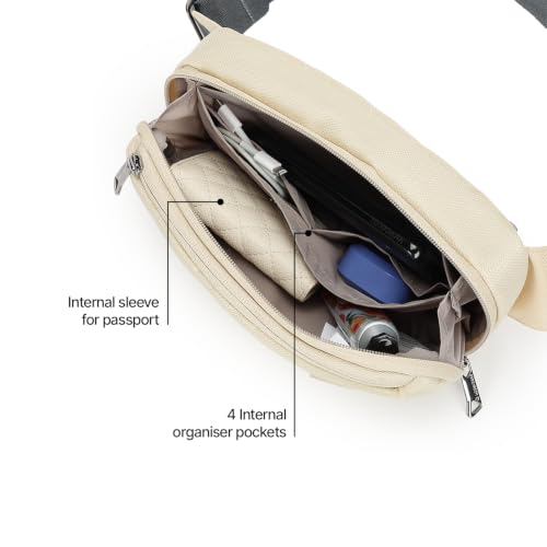 Image of uppercase Cubo Waist Bag for Men & Women- Crossbody Sling Bag for Biking Travel, Outdoor Sports, Camping, Hiking, Cycling | Waist Pouch with Adjustable Strap, Compartment and Zipper Pockets (Beige)