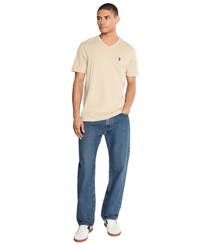 Image of U.S. Polo ASSN. Men's Solid V‑Neck T-Shirt, Shoreline Tan, XX-Large