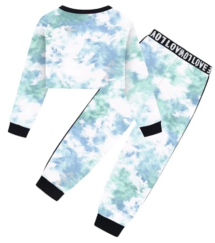 Image of Betusline Girls 2 Piece Outfits Girls Cropped Sweatsuit Pants Outfit Clothes Set, 4T-14 Years