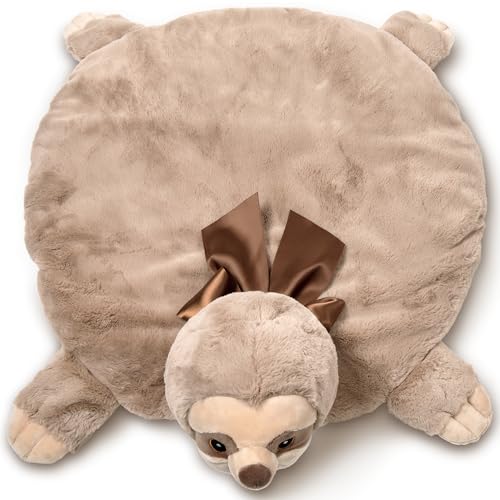 Image of Bearington Collection Sloth Plush Tummy Time Mat - 30 x 30 in Lil’ Speedster Quilted Velour - Newborn Baby Sloth Blanket & Machine Washable