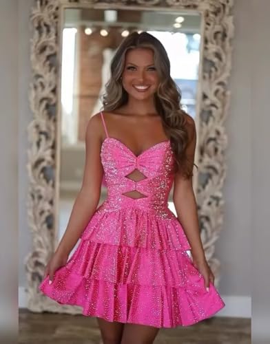 Sparkly Sequin Homecoming Dresses 2025 Short Tiered Corset Formal Cocktail Gown2