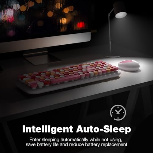 Image of KNOWSQT Wireless Keyboard and Mouse Combo, White Mixed 100 Keys 2.4 GHz Round Keycap Typewriter Keyboards, USB Receiver Plug and Play, for Windows, PC, Laptop, Mac, Desktop