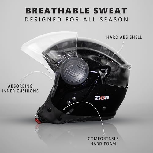 Image of Cortex ISI & DOT Certified Zion Half Face Helmet for Men & Women with Scratch Resistant Polycarbonate Visor, Hard ABS Shell Helmet | Clear Visor, Lightweight