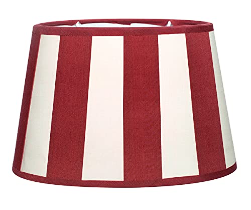 Brillibrum Lampenschirm gestreift oval – dekorativer Stoffschirm – Tischlampenschirm – Streifenmuster – E14 Fassung E27 Streifen– Weinrot/Creme