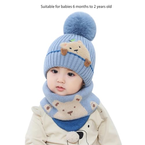Winter Cute Knit Hat and Scarf Set Beanie Hat Baby Toddler Thick Scarf Earflap Hood Scarves Skull Caps Hood Fleece Hat3