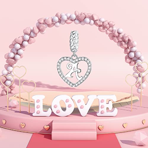 BABAMIA Heart Letter Pendant Charms 925 Sterling Silver Alphabet Initial Dangle Charms with Cubic Zirconia for Bracelets and Necklaces Letter A Meaningful Love Bead Charms Jewelry Gift for Women — view 6