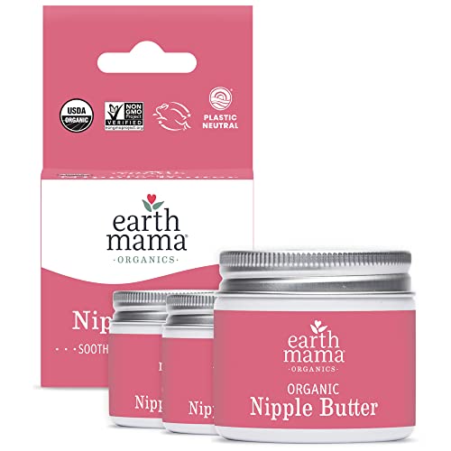 Image of Organic Nipple Butter Breastfeeding Cream by Earth Mama | Lanolin-free, Postpartum Essentials Safe for Nursing, Non-GMO Project Verified, 2-Fluid Ounce (3-Pack)