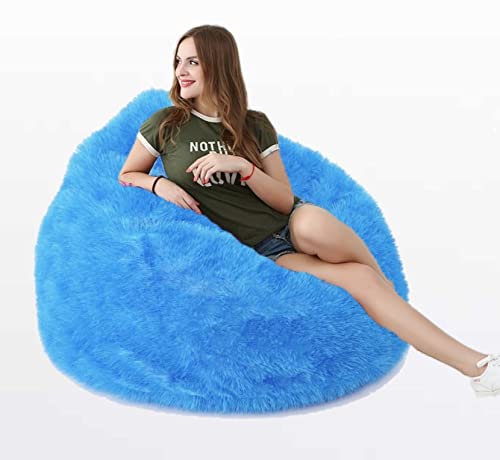 Image of Premium and Luxurious Fur Bean Bag Sofa Chair (Without Beans) Bean Bag Cover Without Beans. for Kids and Adults XXXL (Thunder Blue Fur)