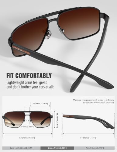 Image of Luenx Aviator Sunglasses Polarized Men Women Square UV400 Driving | Big Head Fit,Polygon Shades,Lightweight,Adjustable Nose Pads,Anti-slip,Impact-resistant,Scratch-Resistant,Gift-Ready Set