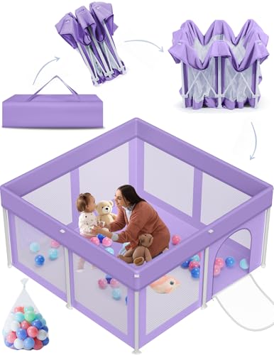 Image of Foldable Playpen 50x50, Foldable Ultra-Portable Baby Playpen, Instantly Deployed in Three Seconds, Safe Baby Playard with Soft Breathable Mesh, Perfect Activity Center for Baby's Play, Lavender