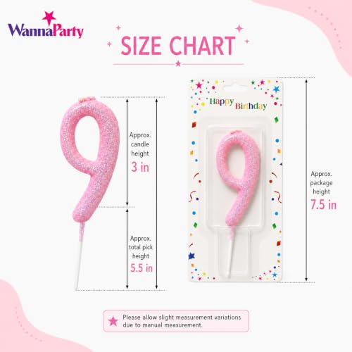 Image of Wanna Party Glitter Designer Pink Number 9 Birthday Candle, Numerical Cake Candle for 9th Birthday, Cake Cutting, Party Decoration & Celebration Supplies - 1PC