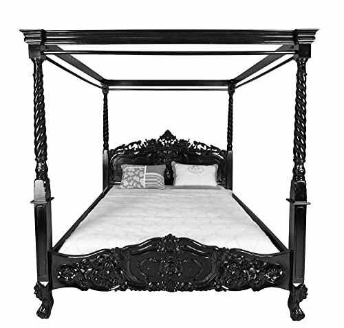 Palazzo Mar229 - Cama de matrimonio con dosel (madera de caoba, 180 x 200 cm), color negro