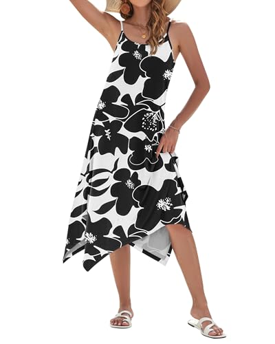 Image of AUSELILY Women's Summer Dresses 2026 Casual Sleeveless Spaghetti Strap Sundress Asymmetrical Midi Dress with Pockets