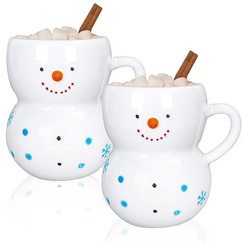 Whaline 2Pcs Christmas Mugs 3D Snowman Ceramic Cups Winter Holiday Novelty Coffee Mugs Xmas Funny Gift for Family Members Friends Dinner Table Decoration