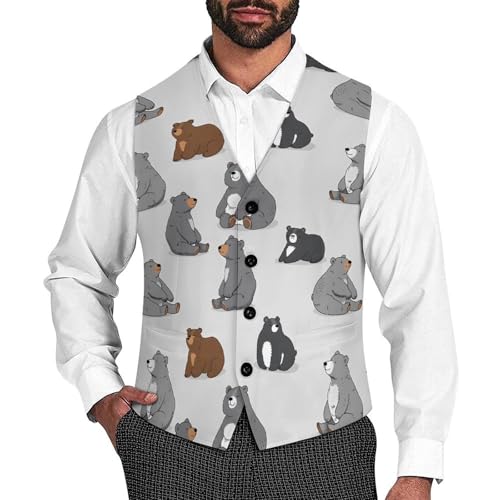 Bear Men's Suit Vests Business Formal Dress V-Neck Waistcoat Tops with 2 Pockets