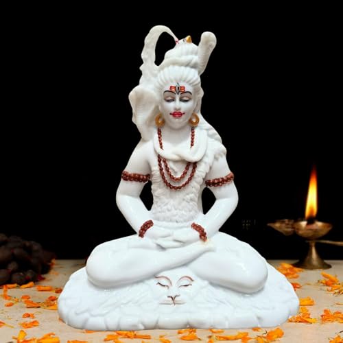 Image of Handicrated Marble Shiv ji Statue Shankar Bhagwan Murti for Home /Temple (8X4X9-Inch)