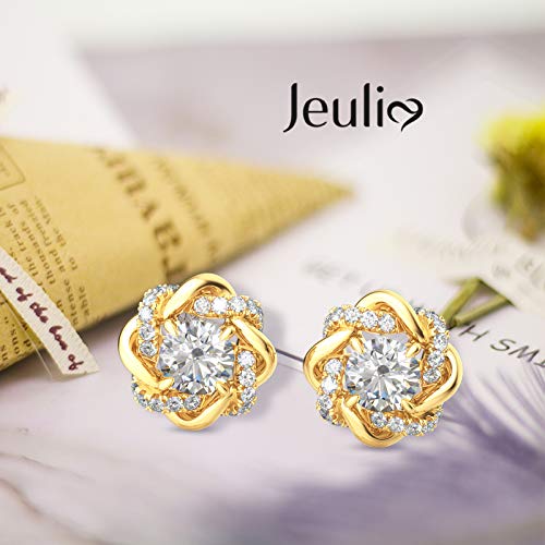 Image of Jeulia Flower Rose Gold Plated Earrings 925 Sterling Silver Cushion Cut Cubic Zirconia Stud Earrings for Women