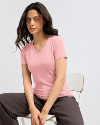 Image of Wellbi Women's Bamboo V-Neck T-Shirt | Ultra Soft, Breathable, Cooling, Stretch Tee for Workout, Yoga, Gym & Everyday Wear | Eco-Friendly Top for Girls, Lightweight & Comfortable Top
