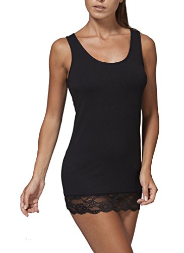 JADEA canotta top donna spalla larga con pizzo in cotone elasticizzato art. 4328 (nero, L)