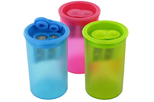 Kum 303.21.21 2-Hole Magnesium Inner Sharpener with Plastic Container, Colors Vary