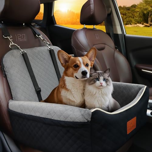 Dog Car Seat Bed 2 in 1 for Small/Medium Dogs up to 35 lbs,Adjustable Safety Leashes,Memory Foam with Soft Fabric Pets Travel Car Bed,Easily Installed in Front and Back seat,Removable and Washable. - Thumbnail 6