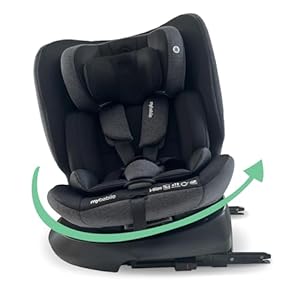 My Babiie MBCS200 360° Spin R129 Baby Car Seat – Top Tether, ISOFIX, Birth to 12yrs (40-150cm), i-Size, ERF, Group 0+/1/2/3, Rotating 360 Swivel – Black