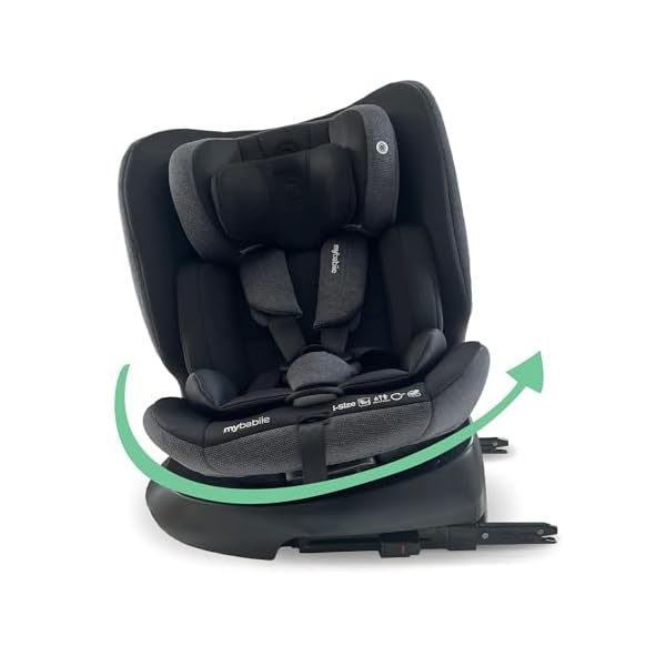 My Babiie MBCS200 360° Spin R129 Baby Car Seat – Top Tether, ISOFIX, Birth to 12yrs (40-150cm), i-Size, ERF, Group 0+/1/2/3, Rotating 360 Swivel – Black