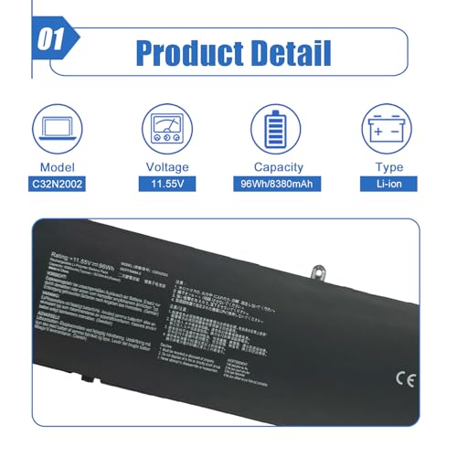 Image of 96Wh C32N2002 Laptop Battery Replacement for Asus ZenBook Pro 15 UX535