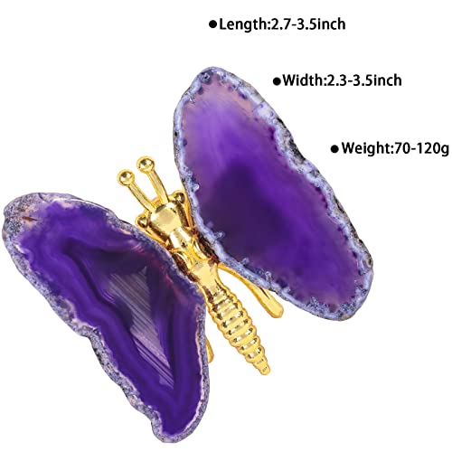 Nupuyai 2pcs Purple Agate Slice Butterfly Figurine Decorative Ornament, Crystal Healing Stone Butterfly Wings Decor Stand Statue for Home Office Desktop - Image 2