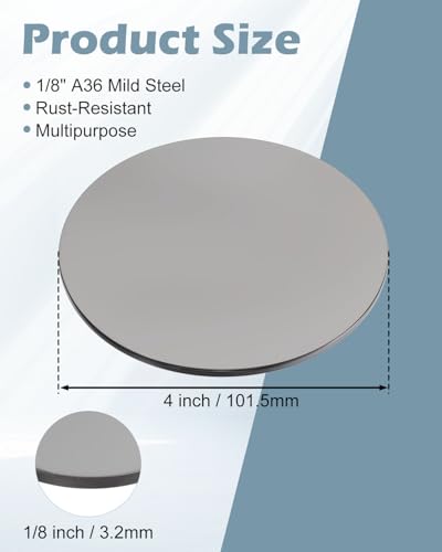 Image of Steel Plate Sheet 1 /8 inch x 4 inch Diameter Round Weldable 4 Pcs A36 Steel Sheet Metal Base Plate Disk for Construction (4 in, 4 Pcs)