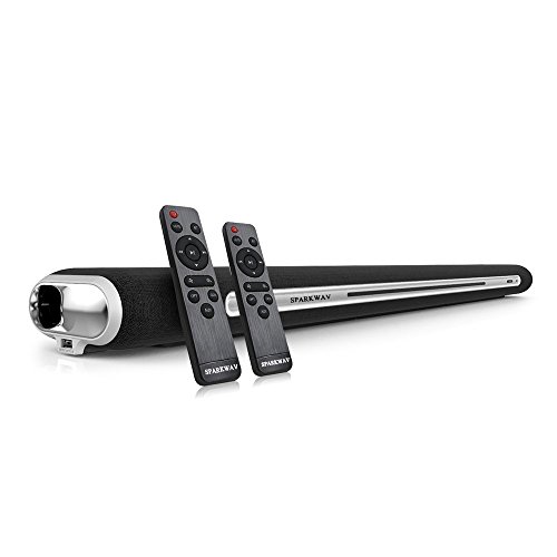 TV Sound System, Sparkwav 2.1 Channel SoundBar for TV 35 Inch 60W Wired and Wireless Bluetooth Audio Home Theater Surround Speakers with 2 Tweeters, 4 Subwoofers, Optical, USB, Wall Mount