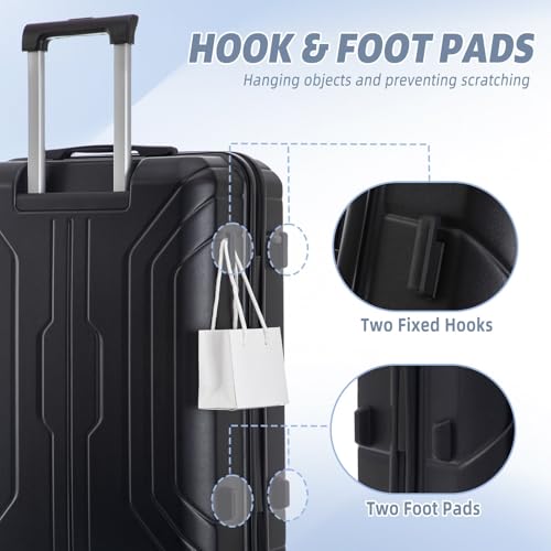 Durable 3-Piece ABS Wheel Luggage Set - 20"/24"/28" Carry-On Suitcase with Combination Lock (Black)2