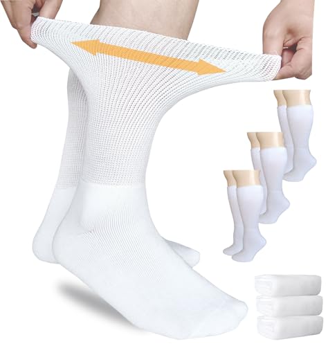 COIYUFUX Diabetic Socks for Women,3 Pairs Non Binding Crew Bariatric Sock for Men Size 9-12 Sensitive feet Walking Boot Liner