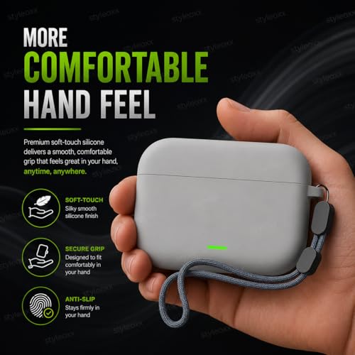 Image of Anvique Silicone Case Cover for Realme Buds T500 Pro, Shockproof Protective Earbuds Cover with Keychain Hook, Anti-Scratch Soft Silicone Skin, Full Body Protection Case (Grey Lanyard)