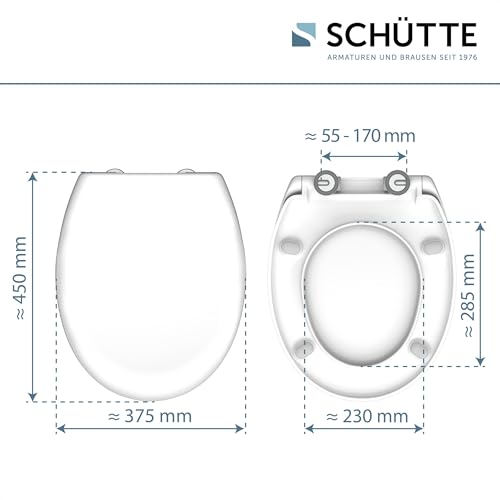 SCHÜTTE Oval WC-Sitz mit Absenkautomatik, Abnehmbarer Klodeckel aus bruchsicherem Duroplast, DIY Montage mit Klebepads und Schablone… – Ansicht 2