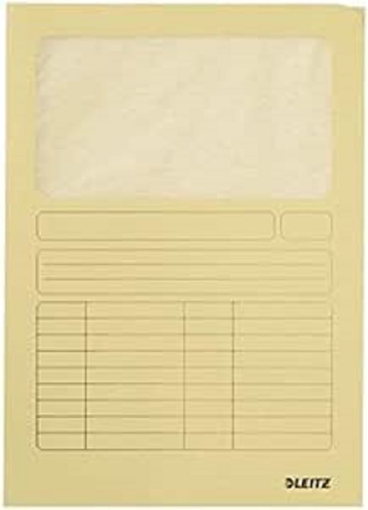 Leitz 3950-00-15 Sichtmappe, A4, oben und rechte Seite offen, Karton, gelb, Pack mit 100 Stück