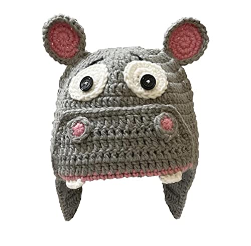 BIBITIME Funny Crochet Hippo Beanies Hat Knitted Handmade Animal Ears Earflap Cap