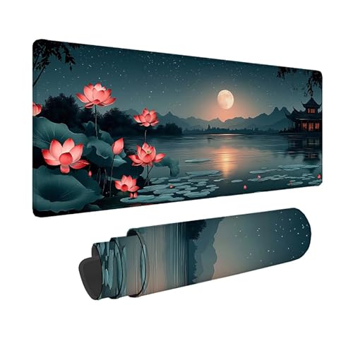 Tapis de souris XXL 150x80cm lune noir avec bords cousus pour bureau PC