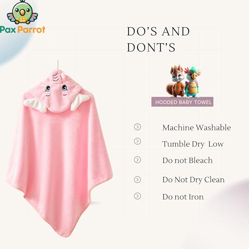 Image of Ultra-Soft Baby Hooded Towel - Coral Velvet Wrap Your Little One in Softness and Joy, Hypoallergenic & Super Absorbent Bath Wrap for Newborns & Toddlers | Cute Animal Design (0-5 Years)(Pink Elephant)