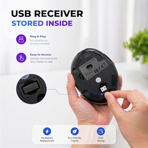 Image of J-Tech Digital Ergonomic Mouse with Wireless Connection, Removable Palm Rest, Thumb Buttons, Rechargeable Battery, 800 DPI, Compatible with Windows and MAC OS