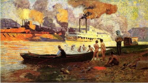 Toile Bateau à vapeur sur l'Ohio Pollock Anschutz art portrait déco murale salon 60x90cm