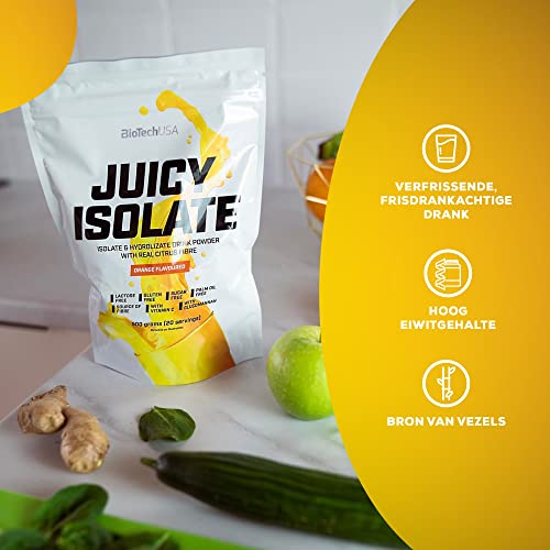 BioTechUSA Juicy Isolate | Glutenvrij, Lactosevrij, Suikervrij | Verfrissend Eiwit Frisdrank | met Vezels en Vitamine C, 500 g, Sinaasappel - Afbeelding 3