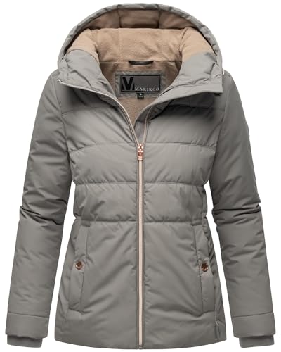 MARIKOO Damen Winterjacke warme Steppjacke mit Kapuze Alemee 16 Grey Gr. L