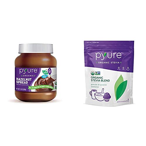 Organic Hazelnut Spread with Cocoa by Pyure | Keto Friendly, No Palm Oil, Vegan, Peanut Free | 13 Oz & Organic Stevia Sweetener Blend, 2:1 Sugar Substitute, Granular All-Purpose, 1 Pound (16 Ounce)