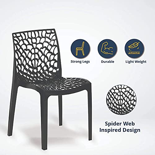 Image of activa Web Designer Plastic Chair for Home, Office and Restaurant and Cafe|Armless Chair for Dining Room| Heavy Duty Outdoor Plastic Chair | Designer Balcony Chair (Black, Set of 1)