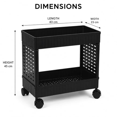 Image of wall love Plastic Storage Rack Trolley with Wheels for Kitchen, Bathroom & Bedroom - Multipurpose Organizer Shelf Rack for Fruits, Toiletries, Snacks and Household Storage (2 Layer)