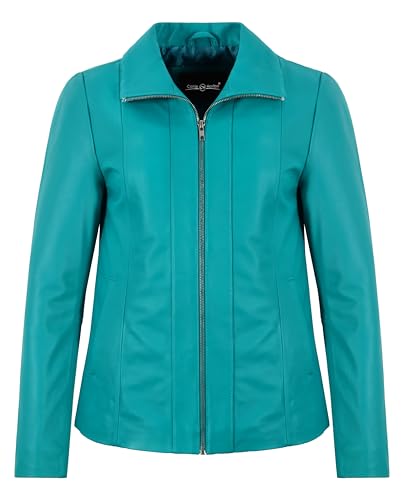 Veste en cuir véritable vert sarcelle mode femme surchemise décontractée