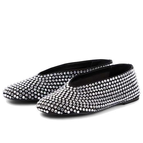 Crystal Rhinestone Ballet Flats for Women Diamond Mesh Round Toe Flat Slip On Low Heeled Flat Shoes Casual Dress Shoes3