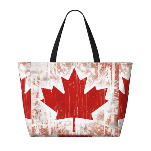 (Canada Flag) Large Beach Tote Bag for Women Waterproof Sandproof Travel Shoulder Bag with Pocket for Pool Vacation Weekend Gym2