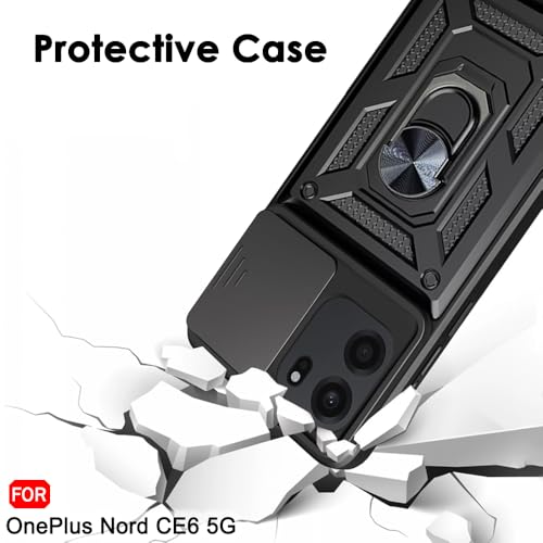 Image of TheGiftKart Tough Armor Bumper Back Cover Case for OnePlus Nord CE 6 5G | Kickstand & Ring Holder | 360 Degree Protection Back Case Cover for OnePlus Nord CE6 (PC & TPU, Sliding Camera Cover, Black)